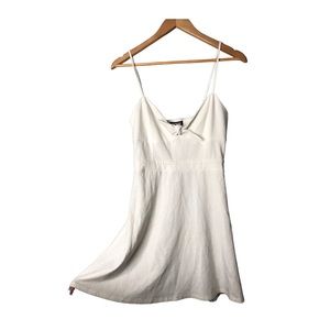 Express | White fit and flare chest tie mini dress spaghetti strap dress •